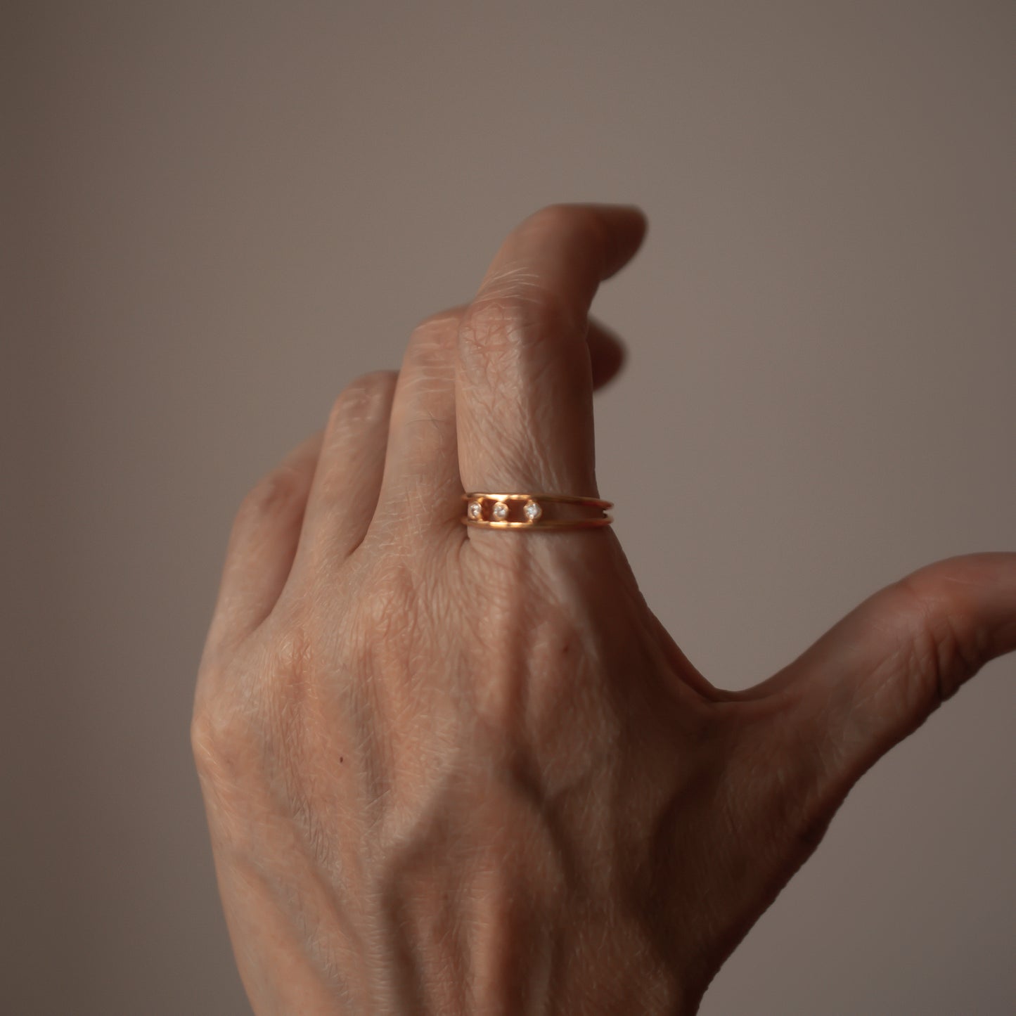 DUAL SLIM 3 DIAMONDS 14K GOLD RING