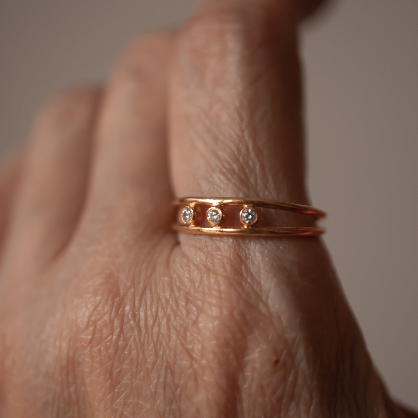 DUAL SLIM 3 DIAMONDS 14K GOLD RING