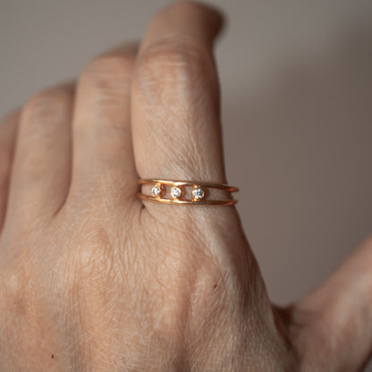 DUAL SLIM 3 DIAMONDS 14K GOLD RING