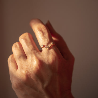 CHEVRON 3 DIAMONDS 14K GOLD RING