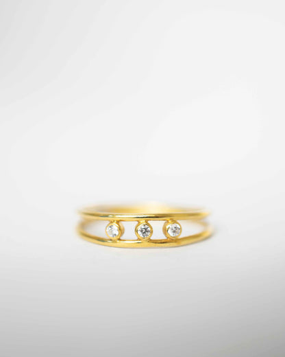 DUAL SLIM 3 DIAMONDS 14K GOLD RING